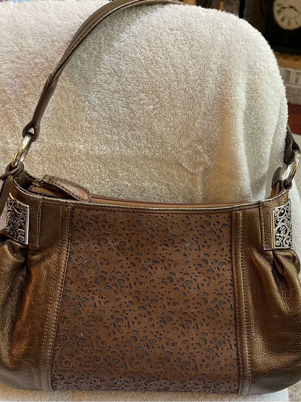 Brighton Women's Bronze Laser-Cut Shoulder Bag